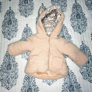 Max Studio Baby Sherpa Faux Fur Jacket 3-6M Pink Good Bear Ear Hooded‎ Coat